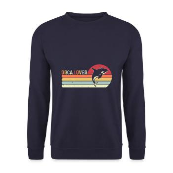 Orca Lovers Meerestiere Schützen Sonnenuntergang - Unisex Pullover - Navy - Vorne - Alina (178cm) & Michal (187cm)