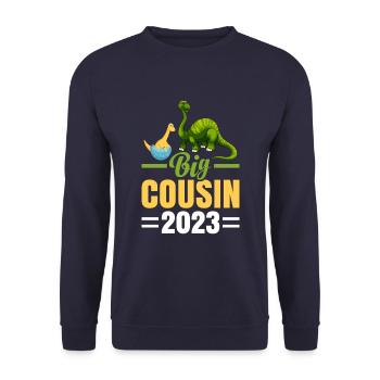 Dinosaurier Din Big Cousin 2023 Saurus Geschenk - Unisex Pullover - Navy - Vorne - Alina (178cm) & Michal (187cm)