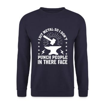 I Hit Metal So I Don't Punch People In There Face - Unisex Sweatshirt - navy - Front - Alina (178cm) & Michal (187cm)