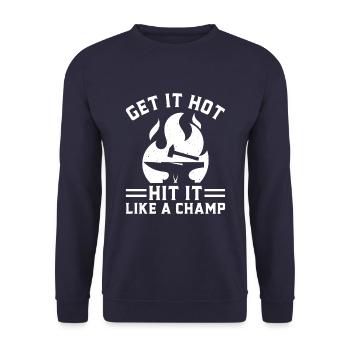 Get It Hot Hit It Like A Champ Fire Iron Anvil - Unisex Sweatshirt - navy - Front - Alina (178cm) & Michal (187cm)