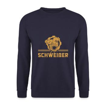 Schweißer Halbarm Metallbauer Zahnrad - Unisex Pullover - Navy - Vorne - Alina (178cm) & Michal (187cm)