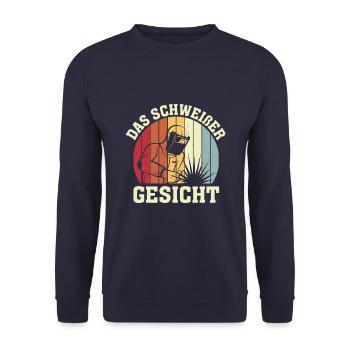 Das Schweißer Gesicht Metallbau Schweißer Halbarm - Unisex Pullover - Navy - Vorne - Alina (178cm) & Michal (187cm)