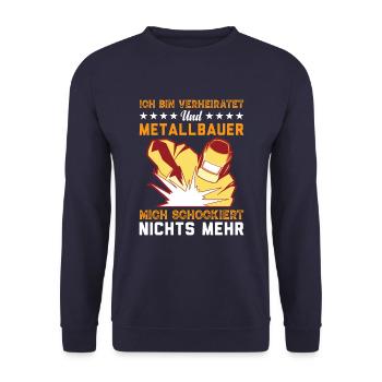 Ich Bin Verheiratet Und Metallbauer Mich - Unisex Pullover - Navy - Vorne - Alina (178cm) & Michal (187cm)