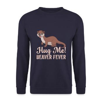 Hug Me Beaver Fever Nagetiere Spruch - Unisex Pullover - Navy - Vorne - Alina (178cm) & Michal (187cm)
