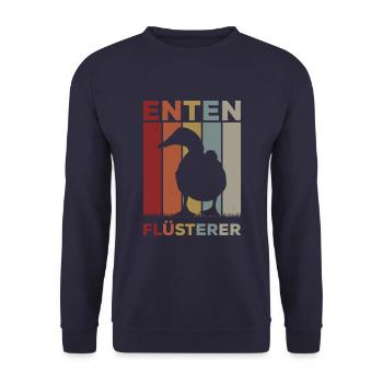 Quack Enten Flüsterer Gummiente Sonnenuntergang - Unisex Pullover - Navy - Vorne - Alina (178cm) & Michal (187cm)