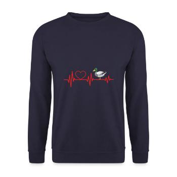 Ente Herzschlag Gummiente Rot Liebe Glück Ente - Unisex Pullover - Navy - Vorne - Alina (178cm) & Michal (187cm)