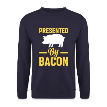 Presented By Bacon Schwein Schinken Tier Kultur - Unisex Pullover - Navy - Vorne - Alina (178cm) & Michal (187cm)