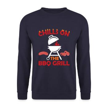 Chills On The BBQ Grill Grilling Sausages Barbecue - Unisex Sweatshirt - navy - Front - Alina (178cm) & Michal (187cm)