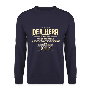 Hoffnung für alle, Psalm, Bibelvers, Hirte, Herr - Unisex Pullover - Navy - Vorne - Alina (178cm) & Michal (187cm)