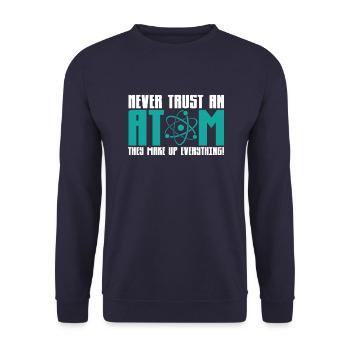 Physik Physiker Universum Atom Lustiges Geschenk - Unisex Pullover - Navy - Vorne - Alina (178cm) & Michal (187cm)