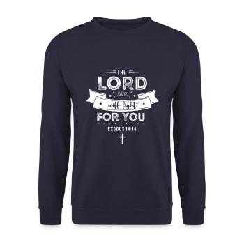 God fights for you - Christian - Unisex Sweatshirt - navy - Front - Alina (178cm) & Michal (187cm)