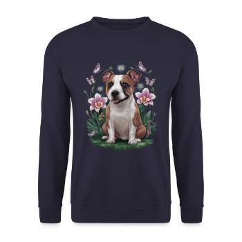 Staffordshire Bull Terrier avec des papillons - Sweat-shirt Unisexe - marine - Devant - Alina (178cm) & Michal (187cm)