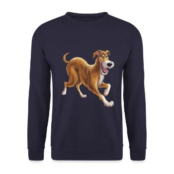 Irischer Wolfshund im Wald für Hunde Liebhaber - Unisex Pullover - Navy - Vorne - Alina (178cm) & Michal (187cm)