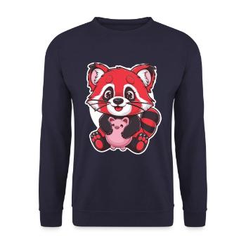 Red Kawaii Panda with Piggy Bank - Unisex Sweatshirt - navy - Front - Alina (178cm) & Michal (187cm)