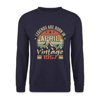 Né En Avril 1957 Vintage - Cadeau Avril 1957 - Sweat-shirt Unisexe - marine - Devant - Alina (178cm) & Michal (187cm)