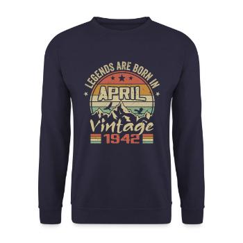 Born in April 1942 Vintage - April 1942 Gift - Unisex Sweatshirt - navy - Front - Alina (178cm) & Michal (187cm)