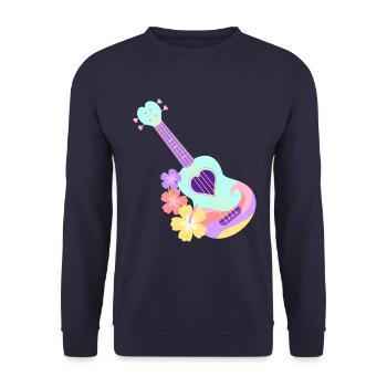 Ukulélé cœur pastel menthe avec fleurs d'Hibiscus - Sweat-shirt Unisexe - marine - Devant - Alina (178cm) & Michal (187cm)