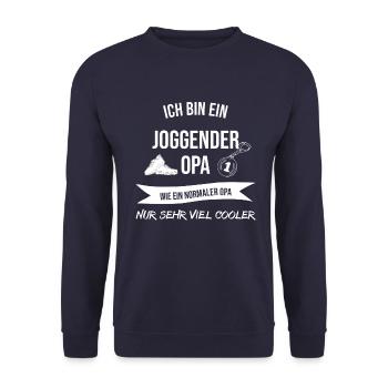 Joggender Opa - Läufer - Lauf - Unisex Pullover - Navy - Vorne - Alina (178cm) & Michal (187cm)