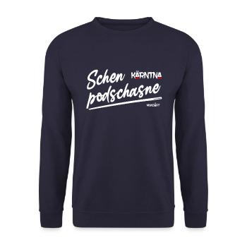 Kärntner Mundart Schen podschasne schön ruhig - Unisex Pullover - Navy - Vorne - Alina (178cm) & Michal (187cm)
