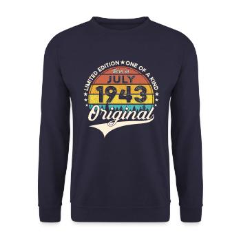 80th Birthday Man Born In July Born 1943 - Unisex Sweatshirt - navy - Front - Alina (178cm) & Michal (187cm)