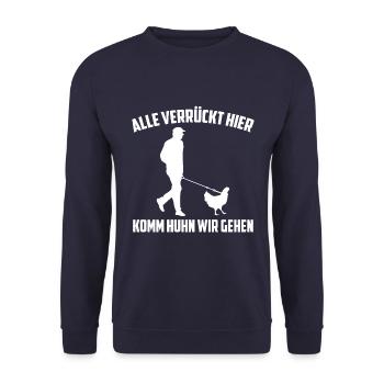 Huhn, Bauernhof, Hühner, Spruch, Bauer Hühnerstall - Unisex Pullover - Navy - Vorne - Alina (178cm) & Michal (187cm)