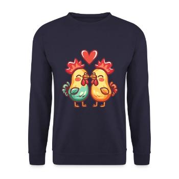 Hahn Paar Liebe Valentinstag - Unisex Pullover - Navy - Vorne - Alina (178cm) & Michal (187cm)