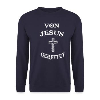 Jesus Christus Kreuz Erlöser Messias Religion - Unisex Pullover - Navy - Vorne - Alina (178cm) & Michal (187cm)
