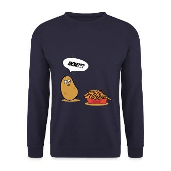 KARTOFFEL = POMMES - Unisex Pullover - Navy - Vorne - Alina (178cm) & Michal (187cm)
