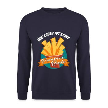 DAS LEBEN IST KEINE POMMES BUDE - Unisex Pullover - Navy - Vorne - Alina (178cm) & Michal (187cm)