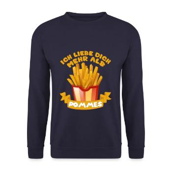 ICH LIEBE DICH MEHR ALS POMMES - Unisex Pullover - Navy - Vorne - Alina (178cm) & Michal (187cm)