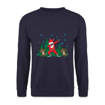 Lustig Weihnachtsmann Geschenk Idee Renntiere Dab - Unisex Pullover - Navy - Vorne - Alina (178cm) & Michal (187cm)