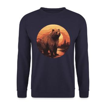 Retro-Sonnenuntergang Bär im kanadischen Wald - Unisex Pullover - Navy - Vorne - Alina (178cm) & Michal (187cm)