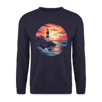 North Sea lighthouse at sunset - - Unisex Sweatshirt - navy - Front - Alina (178cm) & Michal (187cm)