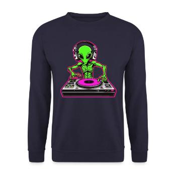 Incredibly cool: Neon Alien DJ for your party - Unisex Sweatshirt - navy - Front - Alina (178cm) & Michal (187cm)