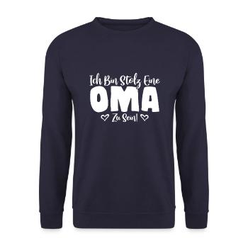 Ich bin stolz eine Oma zu sein! Geschenk Idee Fun - Unisex Pullover - Navy - Vorne - Alina (178cm) & Michal (187cm)