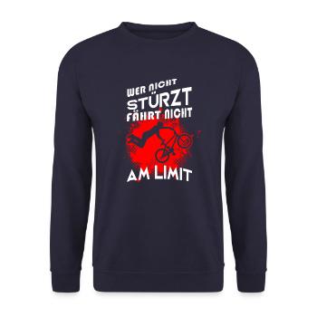 Downhill, Wer nicht stürzt, fährt nicht am Limit! - Unisex Pullover - Navy - Vorne - Alina (178cm) & Michal (187cm)
