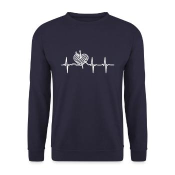 Knitting, crochet, wool, yarn, chopsticks, seamstress - Unisex Sweatshirt - navy - Front - Alina (178cm) & Michal (187cm)