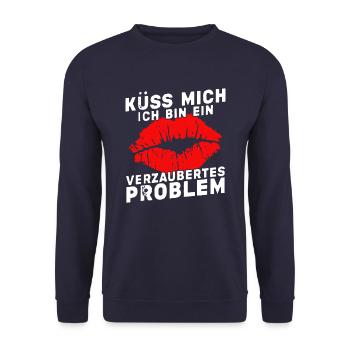 Küss mich! Problem Karneval Kölle Spaß Party Fun - Unisex Pullover - Navy - Vorne - Alina (178cm) & Michal (187cm)