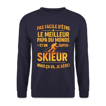 Papa skieur cadeau fête des pères Noël Ski - Sweat-shirt Unisexe - marine - Devant - Alina (178cm) & Michal (187cm)