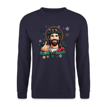 Jésus-Christ, il sourit, le pouce levé - Sweat-shirt Unisexe - marine - Devant - Alina (178cm) & Michal (187cm)
