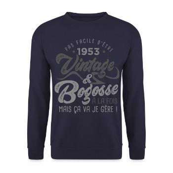 1953 Anniversaire vintage bogosse de 70 Ans - Sweat-shirt Unisexe - marine - Devant - Alina (178cm) & Michal (187cm)