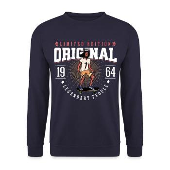 geboren 1970 Vintage Jahrgang 1970 Jesus Design - Unisex Pullover - Navy - Vorne - Alina (178cm) & Michal (187cm)