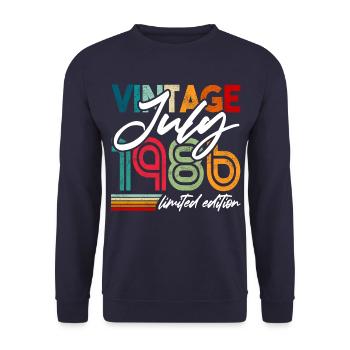 Vintage born July 1986 Birthday July 1986 - Unisex Sweatshirt - navy - Front - Alina (178cm) & Michal (187cm)