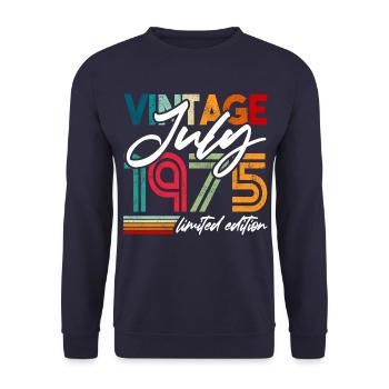 Vintage born July 1975 Birthday July 1975 - Unisex Sweatshirt - navy - Front - Alina (178cm) & Michal (187cm)