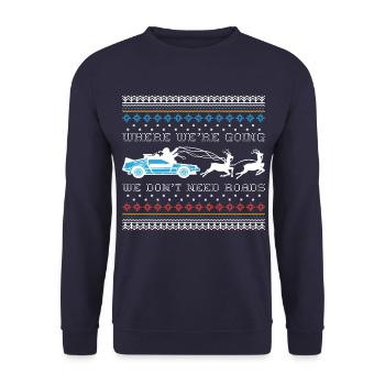 Back To The Future No Roads Ugly Christmas Design - Unisex Sweatshirt - navy - Front - Alina (178cm) & Michal (187cm)