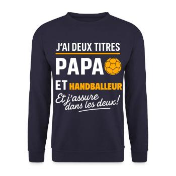 2 titres papa et handballeur Handball - Sweat-shirt Unisexe - marine - Devant - Alina (178cm) & Michal (187cm)