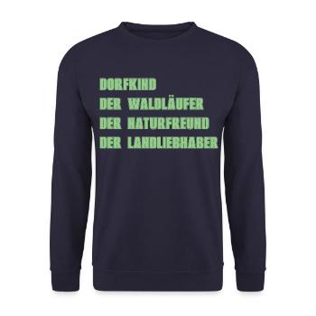 DORFKIND - WALDLÄUFER NATURFREUND LANDLIEBHABE - Unisex Pullover - Navy - Vorne - Alina (178cm) & Michal (187cm)