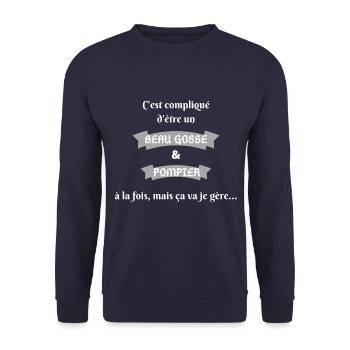 C est complique d être un beau gosse et pompier - Sweat-shirt Unisexe - marine - Devant - Alina (178cm) & Michal (187cm)