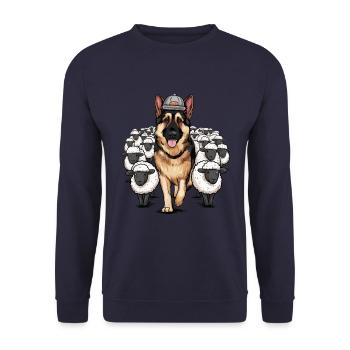 German Shepherd with Little Sheep - Unisex Sweatshirt - navy - Front - Alina (178cm) & Michal (187cm)