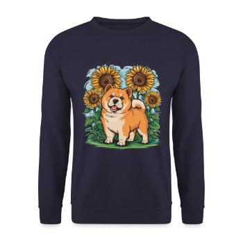 Cartoon Chow Chow with Summer Sunflowers - Unisex Sweatshirt - navy - Front - Alina (178cm) & Michal (187cm)